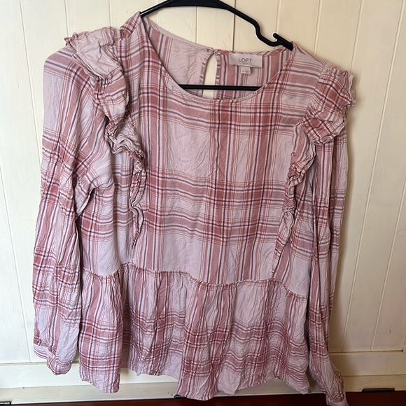 Loft Outlet plaid peplum ruffle blouse - Picture 1 of 4